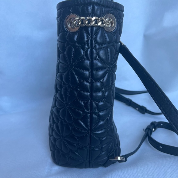 Kate Spade New York Bloom Logo Quilted Leather Backpack Black Drawstring Chain - Picture 12 of 14